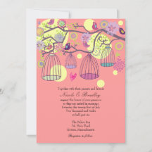 Pink Bird Cage Love Birds Wedding Invitation