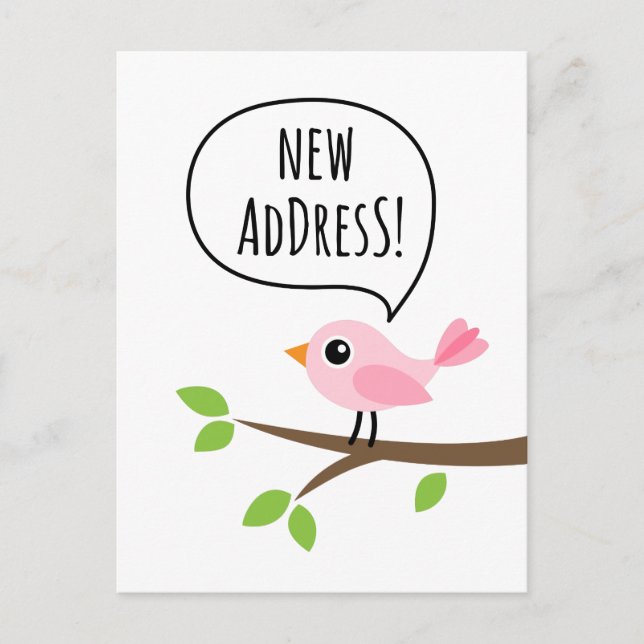 Pink bird change of address moving announcement postcard (Front)