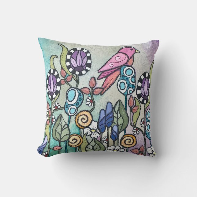 Pink Bird decorative throw pillow (Front)