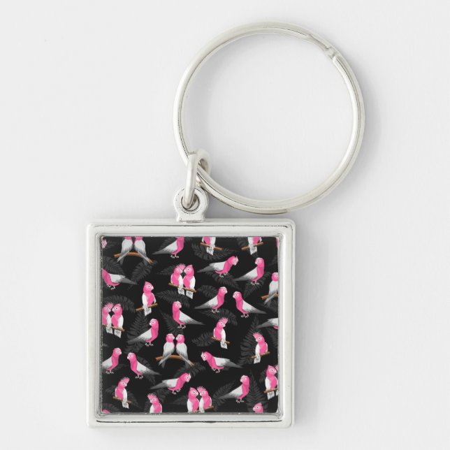 Pink bird galah cockatoo pattern key ring (Front)
