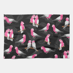 Pink bird galah cockatoo pattern tea towel