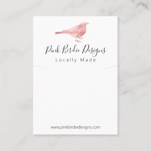 Pink Bird Handmade Jewellery Necklace Pendant Business Card (Front)
