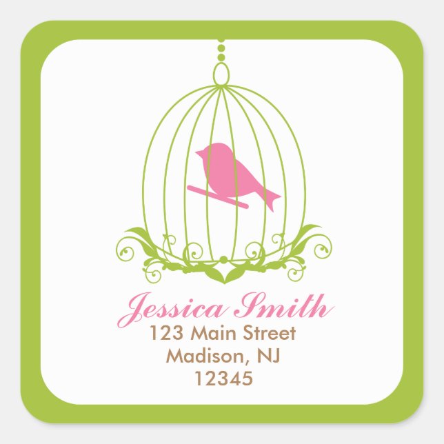 Pink Bird in cage Square Sticker (Front)