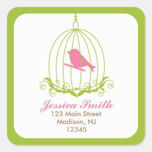 Pink Bird in cage Square Sticker