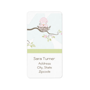 Pink Bird in Nest Postcard Return Address Label