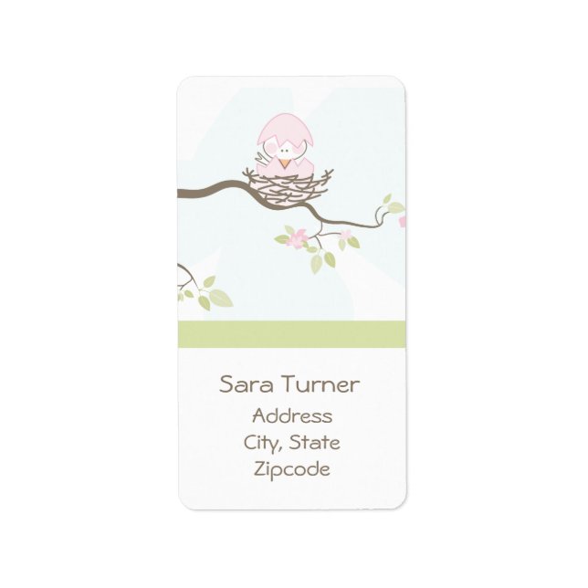 Pink Bird in Nest Postcard Return Address Label (Front)