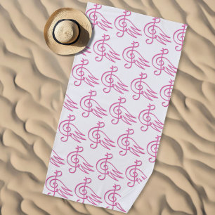 Pink bird music beach towel