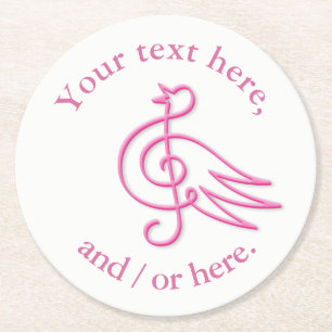 Pink bird music round paper coaster
