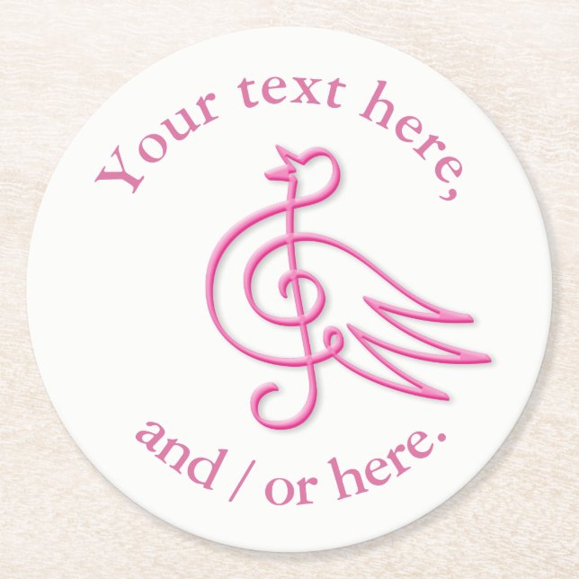 Pink bird music round paper coaster (Front)
