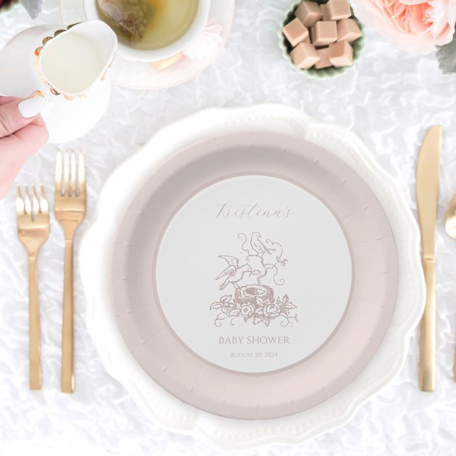 Pink Bird Nest Baby Shower Paper Plate (Creator Uploaded)