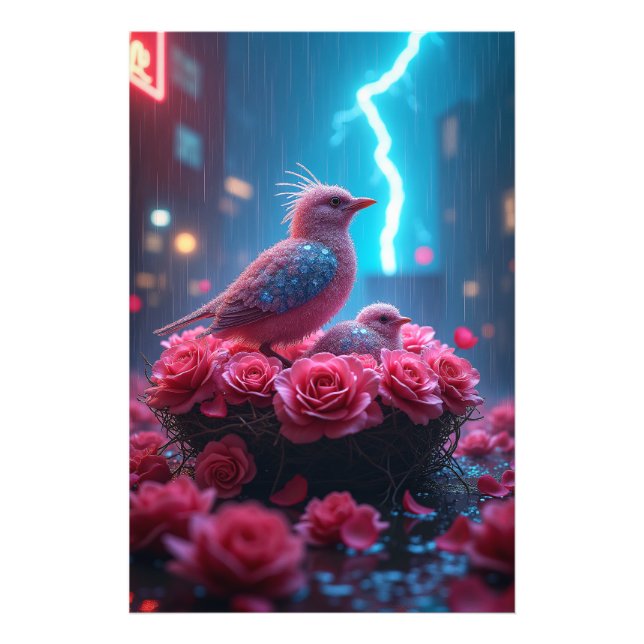 Pink Bird Nest Under Lightning Sky – Surreal  Photo Print (Front)