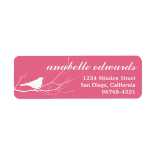 Pink bird on branch modern custom return address label