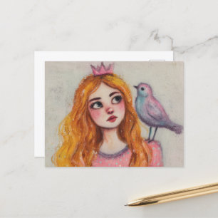 Pink Bird on her Shoulder Postcard