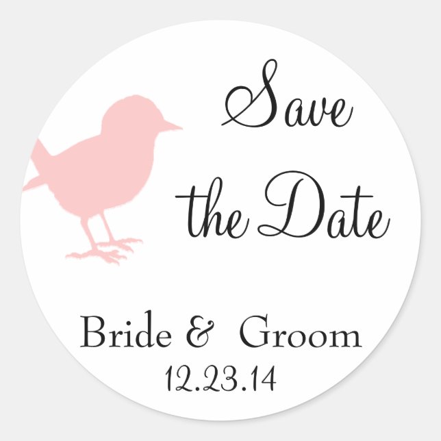 pink bird save the date stickers (Front)