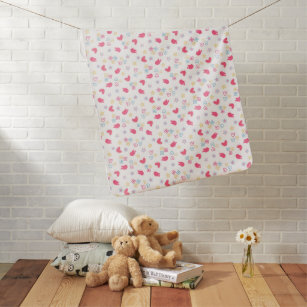 Pink Birds and Love Hearts Baby Blanket