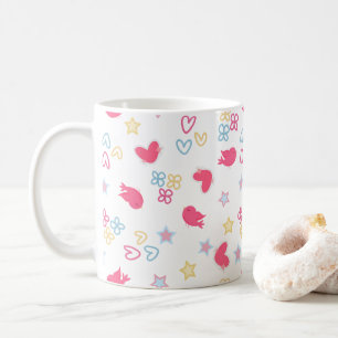 Pink Birds and Love Hearts Coffee Mug