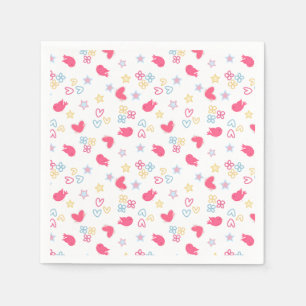 Pink Birds and Love Hearts Napkin