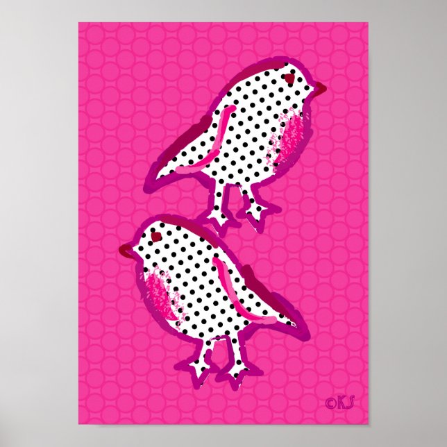 'pink birds' digital painting poster (Front)