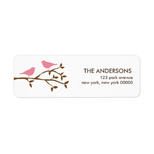 Pink Birds on a Branch Return Address Label