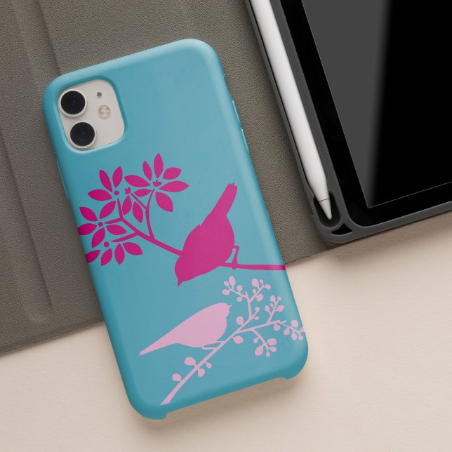Pink Birds on Light Blue Case-Mate iPhone Case (Creator Uploaded)