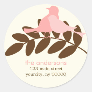 Pink Birds Round Address Labels or Stickers
