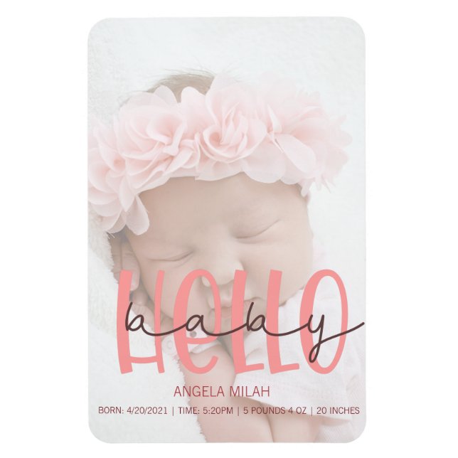 pink birth annoucement girl Photo Magnet (Vertical)