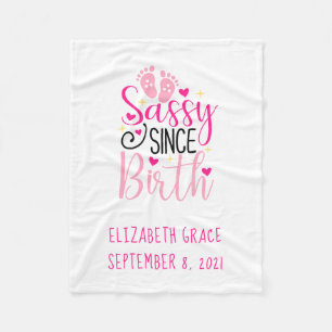 Pink Birth Stats Hearts Sassy Since Birth Baby Fleece Blanket