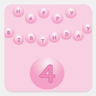 Pink Birthday Balls Age 4 Square Sticker