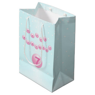 Pink Birthday Balls Age 7 Star Backdrop Medium Gift Bag