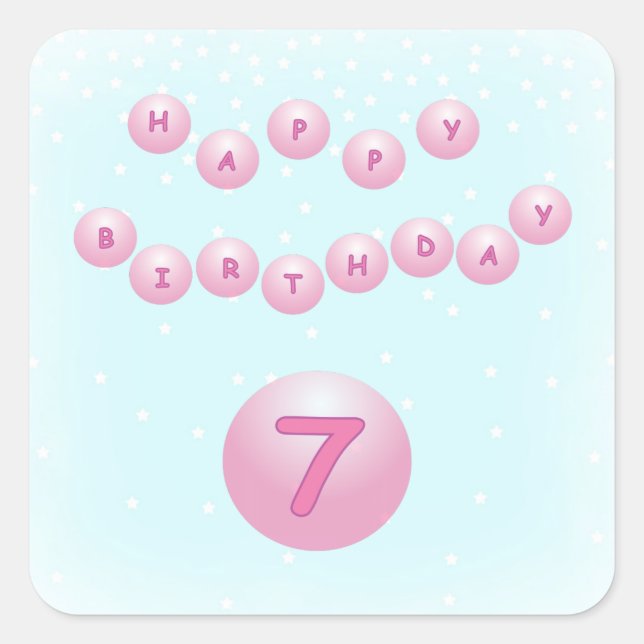 Pink Birthday Balls Age 7 Star Backdrop Square Sticker (Front)