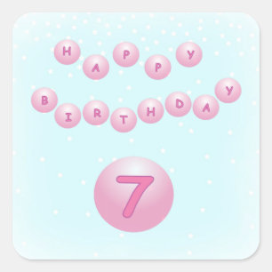Pink Birthday Balls Age 7 Star Backdrop Square Sticker
