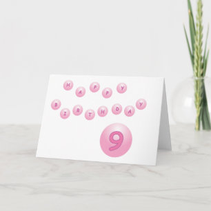Pink Birthday Balls Age 9 Birthday Card