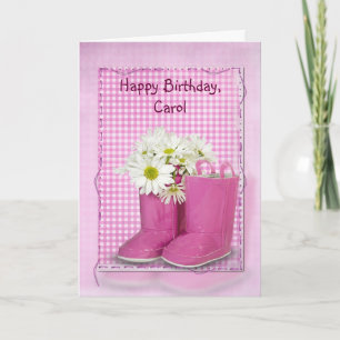 Pink Birthday boots with daisies Card