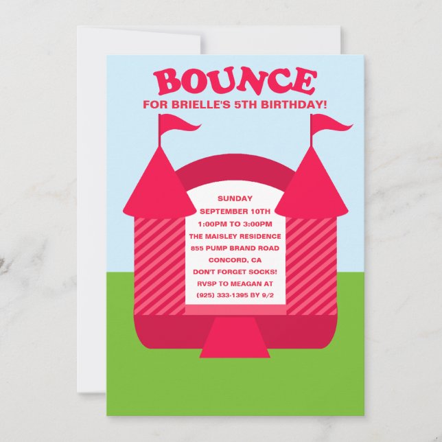 Pink Birthday Bounce Bouncy House Birthday Party Invitation (Front)