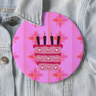 Pink Birthday Cake Art Print 6 Cm Round Badge