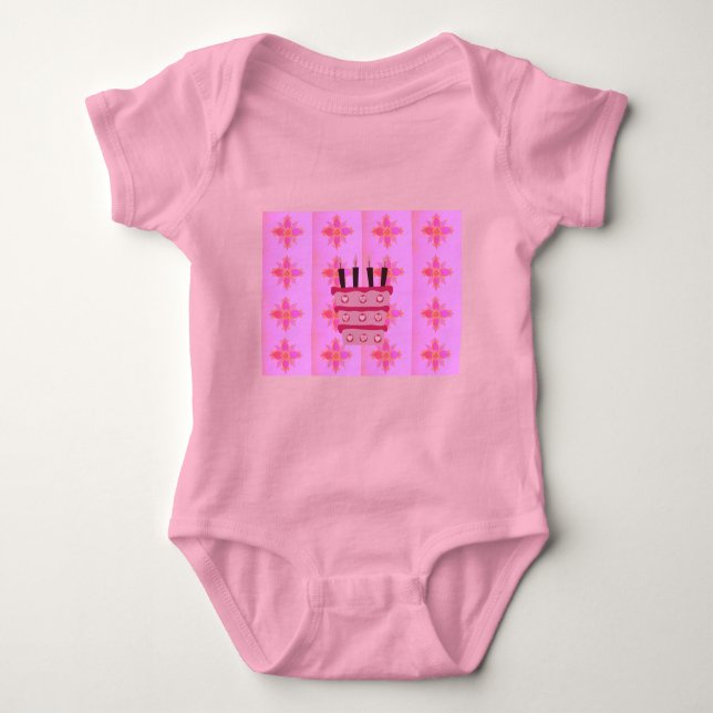 Pink Birthday Cake Art Print Baby Bodysuit (Front)
