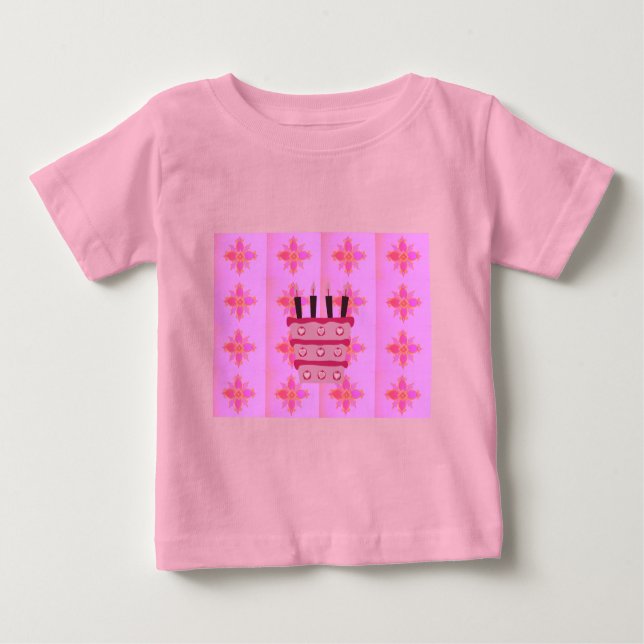 Pink Birthday Cake Art Print Baby T-Shirt (Front)