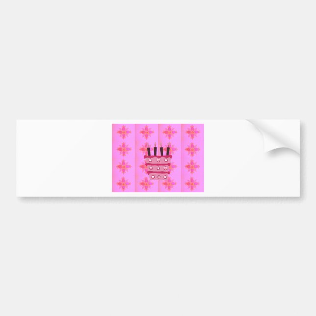 Pink Birthday Cake Art Print Bumper Sticker (Front)