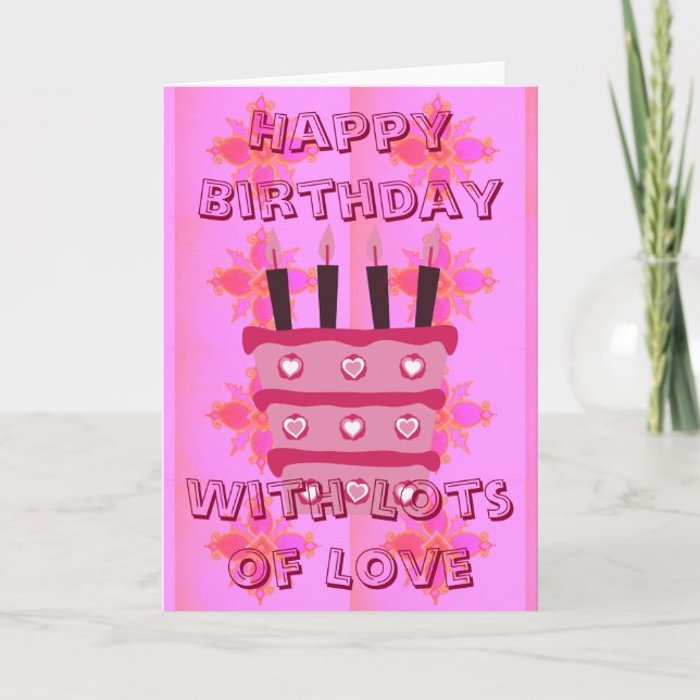 Pink Birthday Cake Art Print Card (Front)
