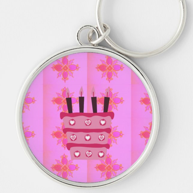 Pink Birthday Cake Art Print Key Ring (Front)
