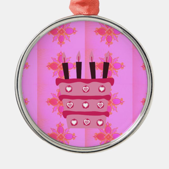 Pink Birthday Cake Art Print Metal Ornament (Front)
