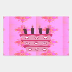 Pink Birthday Cake Art Print Rectangular Sticker