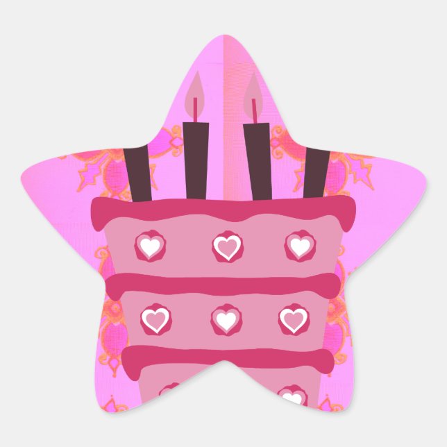 Pink Birthday Cake Art Print Star Sticker (Front)