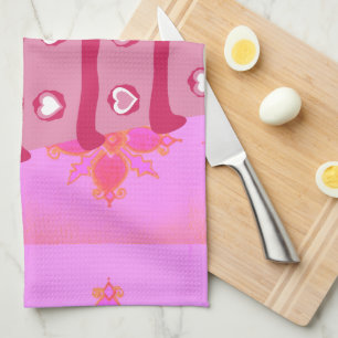 Pink Birthday Cake Art Print Tea Towel