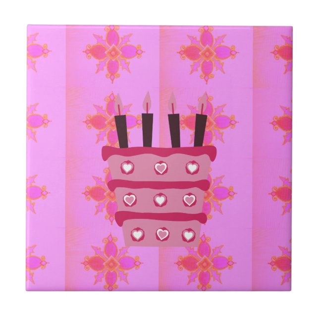 Pink Birthday Cake Art Print Tile (Front)