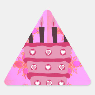 Pink Birthday Cake Art Print Triangle Sticker