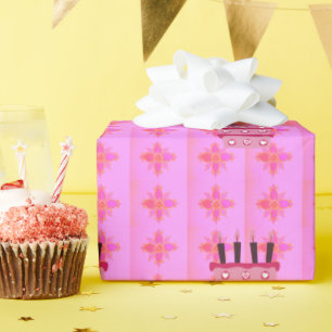 Pink Birthday Cake Art Print Wrapping Paper