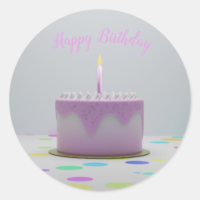 Pink Birthday Cake Classic Round Sticker (Front)