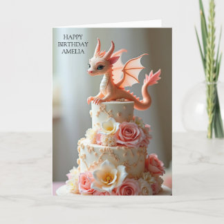 Pink Birthday Cake Dragon Greeting Card
