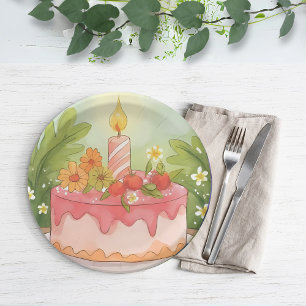 Pink Birthday Cake   Happy Birthday Paper Plate